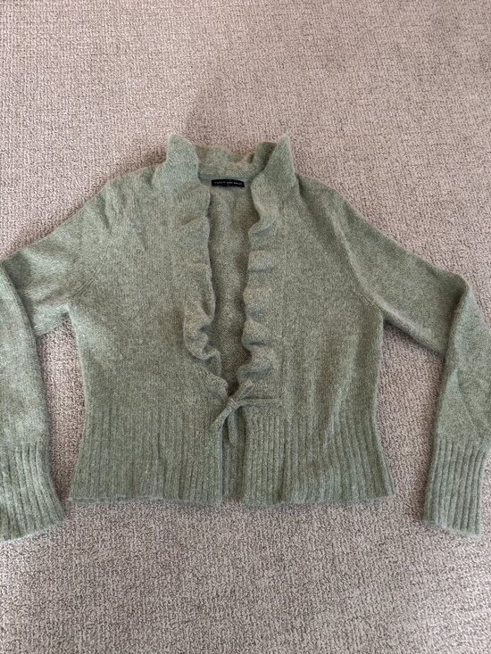 Elena Solano Sweaters - Elena Solano Angora Blend Ruffled Open Front Cardigan, Green